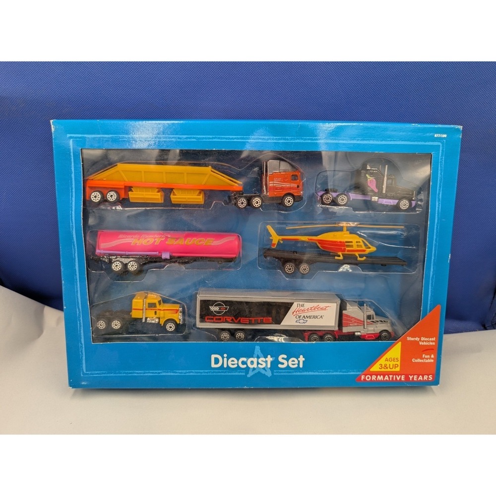1994 Zylmex Diecast Set Corvette Helicopter Hot Semi Ages & Stages Playskool Toy